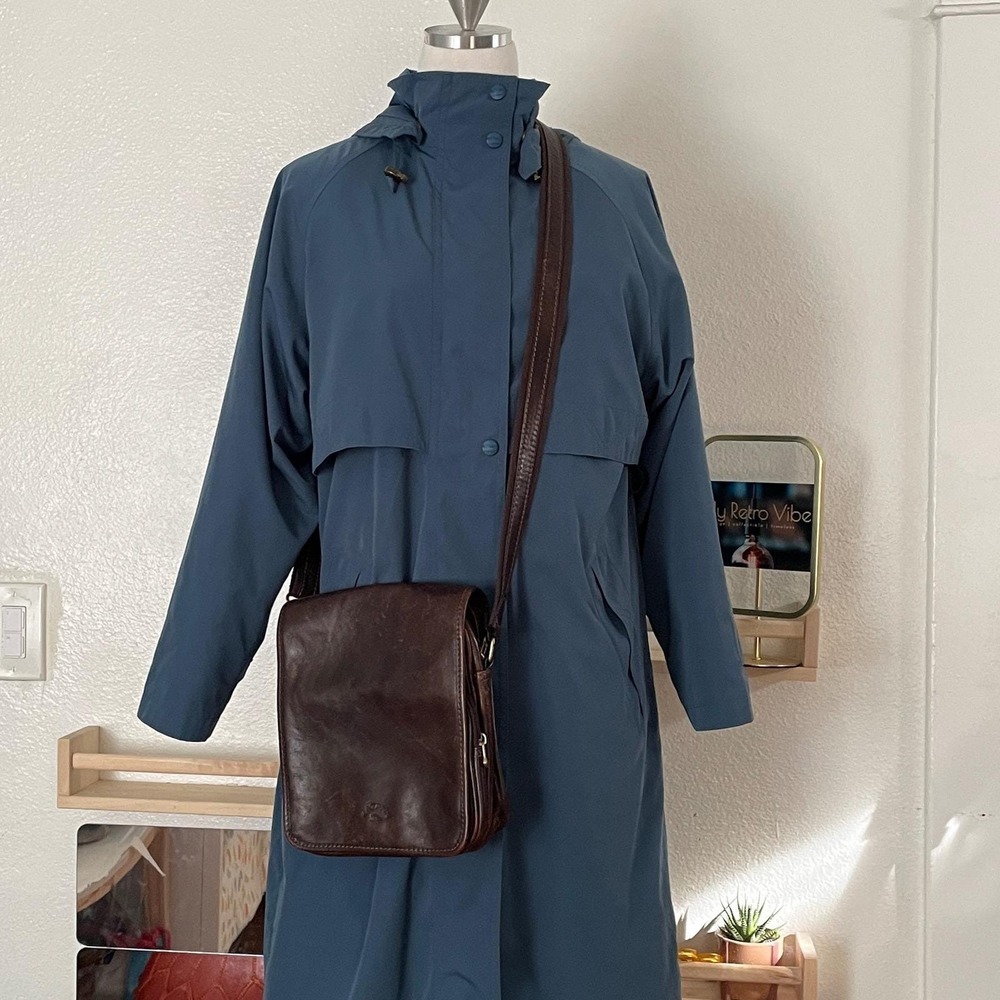 Vintage L.L.Bean Women's‎ Petite Small Teal Long Rain Trench Coat Nylon